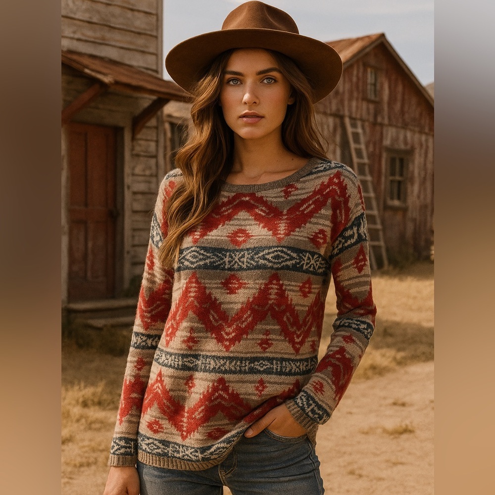 Denim & Supply Ralph Lauren Red and Beige Sweater